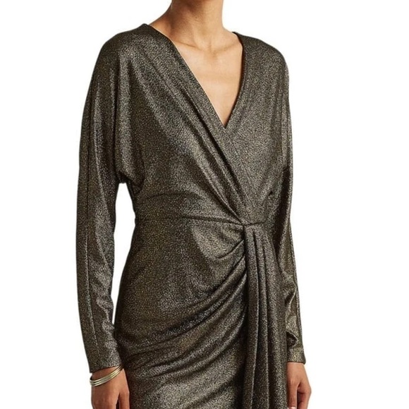 MSRP $195 Ralph Lauren Womens Metallic Jacquard Dress Gold Size 6 - Picture 1 of 8